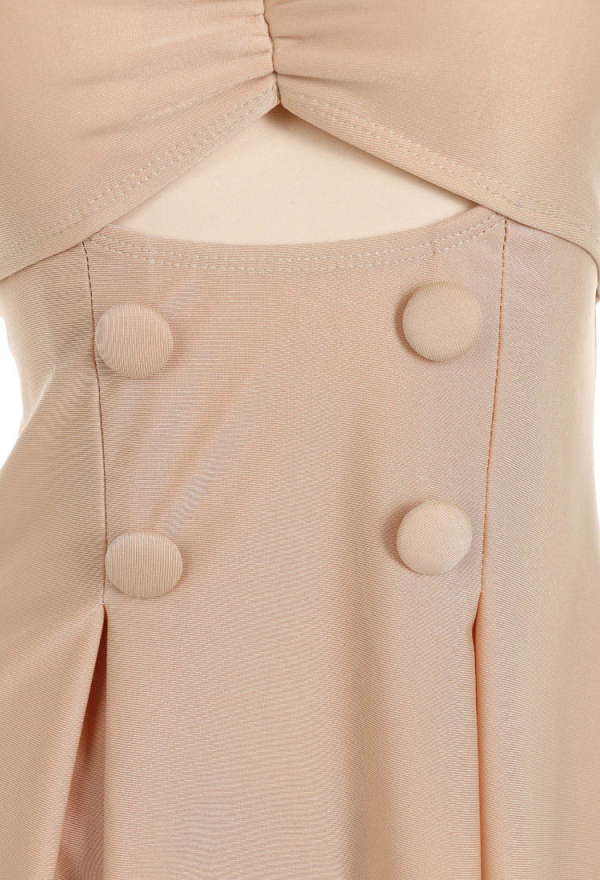 Robot Megan Beige Skirt One-Piece Swimsuit with Bow Collar And Panty