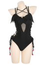 Devil Tail Gothic Black Halter Neck Cutout One-Piece Swimsuit