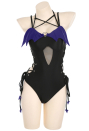 Devil Tail Gothic Purple Wings Halter Neck Cutout One-Piece Swimsuit