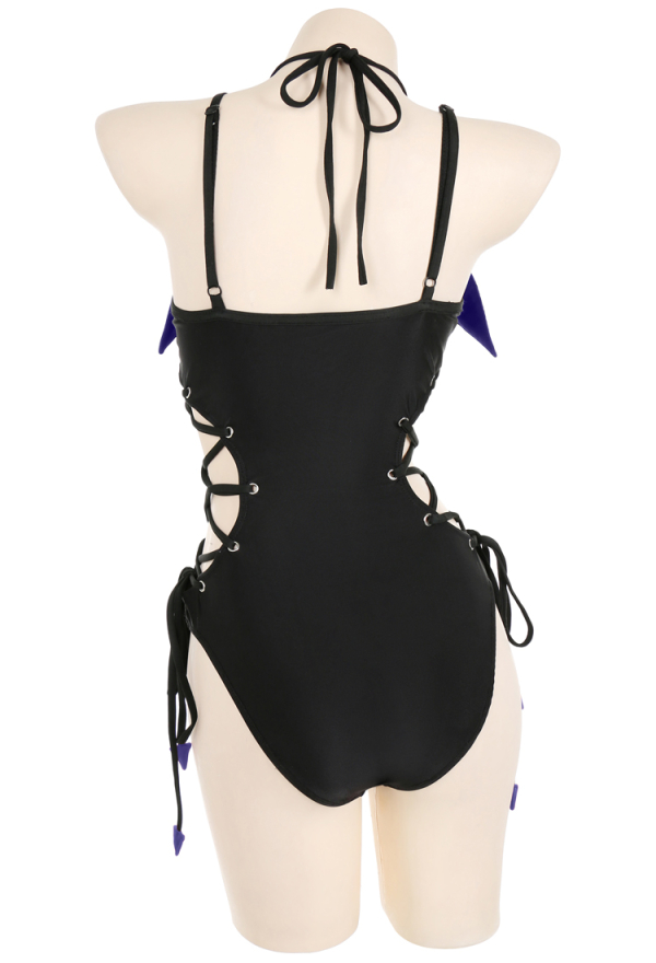 Devil Tail Gothic Purple Wings Halter Neck Cutout One-Piece Swimsuit Devil Tail Gothic Purple Wings Halter Neck Cutout One-Piece Swimsuit