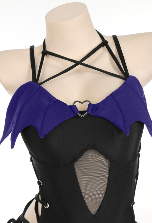 Devil Tail Gothic Purple Wings Halter Neck Cutout One-Piece Swimsuit Devil Tail Gothic Purple Wings Halter Neck Cutout One-Piece Swimsuit