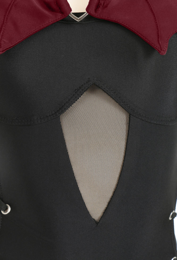 Devil Tail Gothic Claret Red Wings Halter Neck Cutout One-Piece Swimsuit