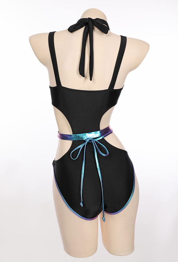Evening Evelynn Gothic Swimsuit Black Bodysuit with Choker Evening Evelynn Gothic Swimsuit Black Bodysuit with Choker