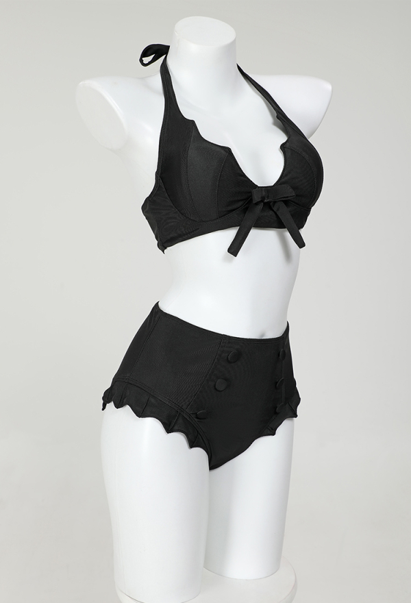 Gothic Vintage Black Two-Piece Swimsuit Bat Wing Halter Top and Bottoms Bikini Set Bathing Suit Gothic Vintage Black Two-Piece Swimsuit Bat Wing Halter Top and Bottoms Bikini Set Bathing Suit
