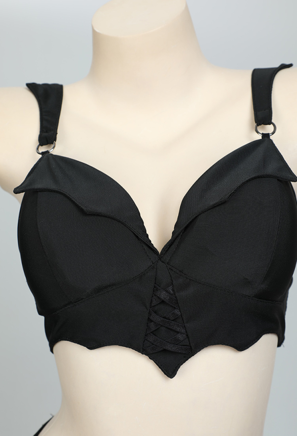 NIGHT WIDOW Gothic Bat Style Black Two Piece Swimsuit Set Short Top and Bottom Bathing Suit