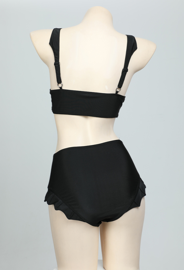 NIGHT WIDOW Gothic Bat Style Black Two Piece Swimsuit Set Short Top and Bottom Bathing Suit
