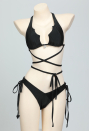 NIGHT WIDOW Gothic Bat Style Black Two-Piece Swimsuit Halter Lace-up Top and Low Waist Triangle Bottom Bathing Suit