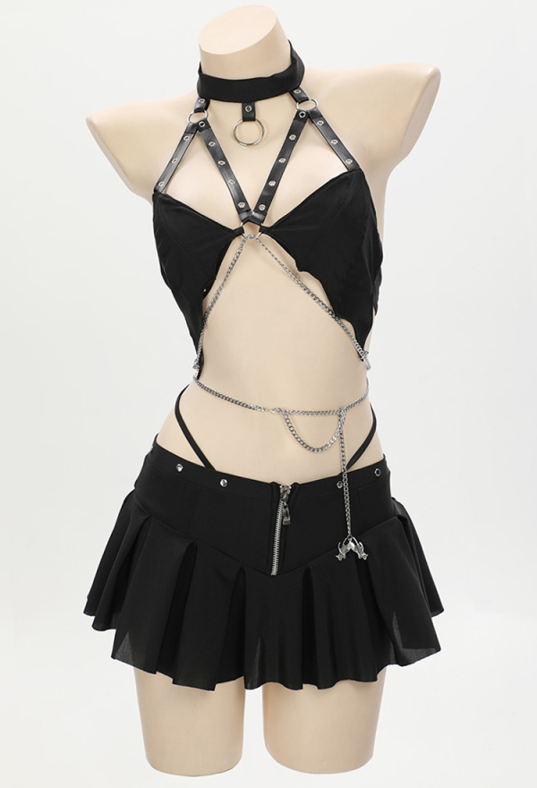 Dark Bat Sexy Black Halter Neck Two-Piece Swimsuit Dark Bat Sexy Black Halter Neck Two-Piece Swimsuit