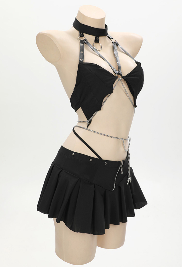 Dark Bat Sexy Black Halter Neck Two-Piece Swimsuit Dark Bat Sexy Black Halter Neck Two-Piece Swimsuit