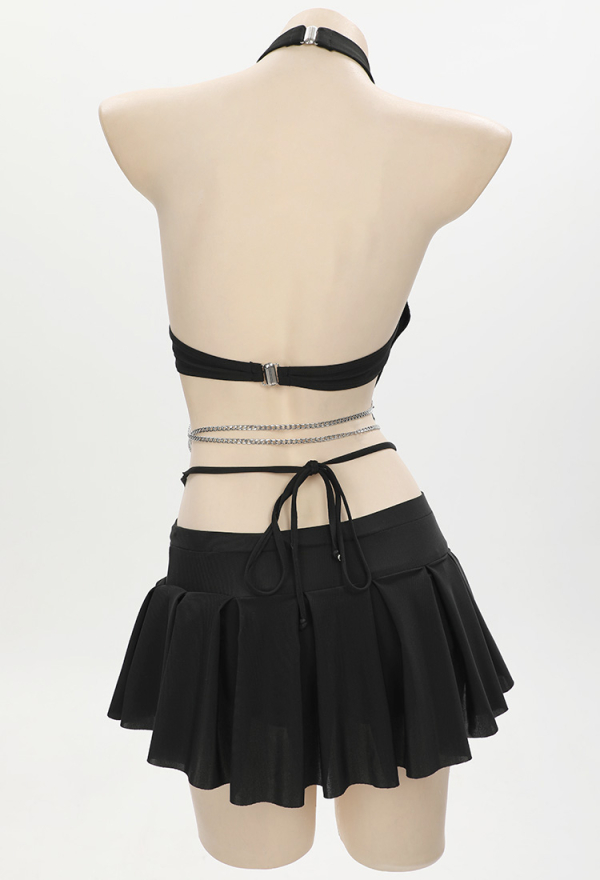 Dark Bat Sexy Black Halter Neck Two-Piece Swimsuit Dark Bat Sexy Black Halter Neck Two-Piece Swimsuit