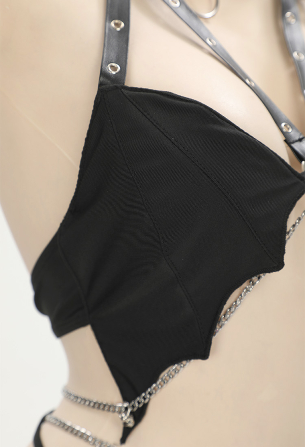 Dark Bat Sexy Black Halter Neck Two-Piece Swimsuit Dark Bat Sexy Black Halter Neck Two-Piece Swimsuit