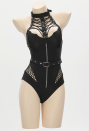 Dark Fantasy Gothic Swimwear Dark Bat Style Black Halter Hollow One Piece Swimsuit and Gloves