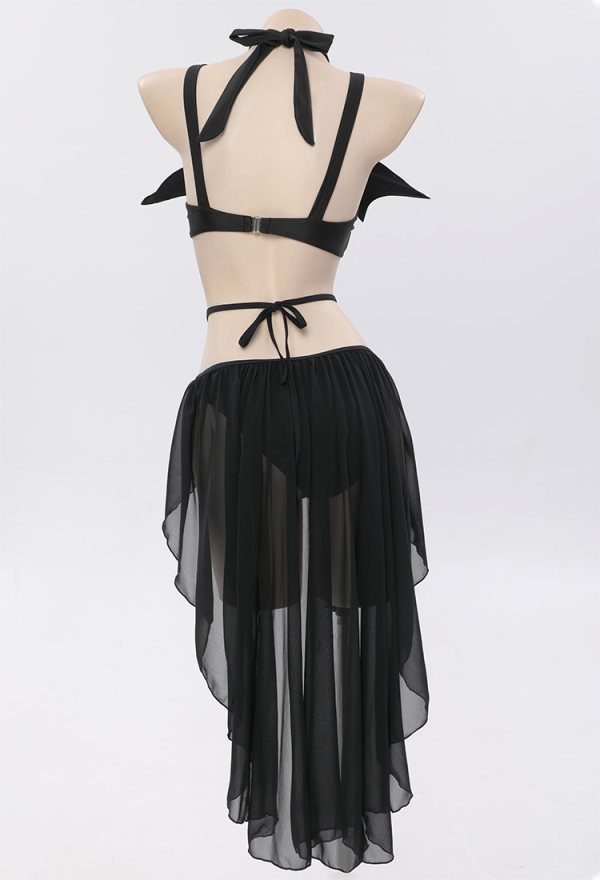 Dark Bat Gothic Swimsuit Black Bat Wing Top and Sheer Bottom