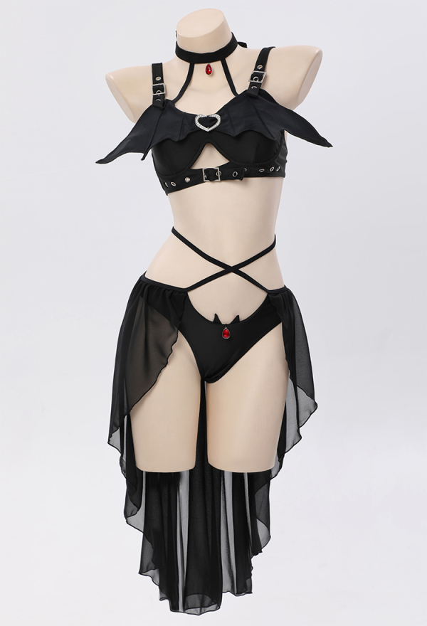 Dark Bat Gothic Swimsuit Black Bat Wing Top and Sheer Bottom