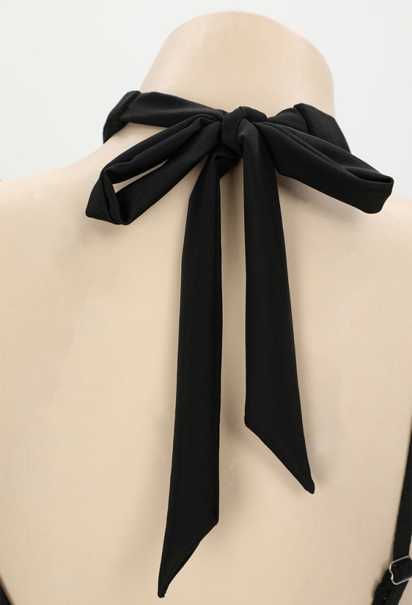 Dark Bat Sexy Black Halter Neck Chest cutout Two-Piece Swimsuit