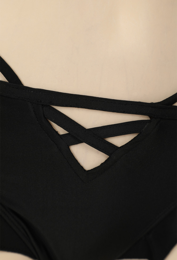 Dark Bat Sexy Black Halter Neck Chest cutout Two-Piece Swimsuit