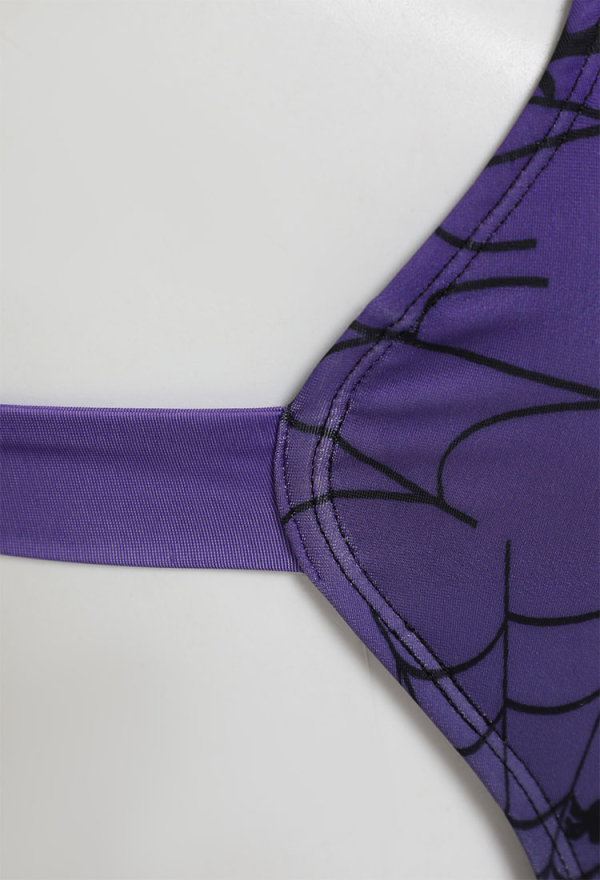 Gothic Sexy Black-Purple Gradient Color Swimsuit Spider Web and Bat Pattern Bodysuit Bathing Suit Gothic Sexy Black-Purple Gradient Color Swimsuit Spider Web and Bat Pattern Bodysuit Bathing Suit