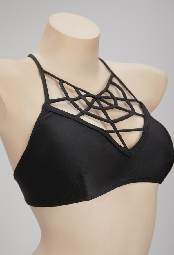 Night Spinner Gothic Dark Style Swimsuit Black Spiderweb Chest Top Lace up Bottom Two-piece Swimsuit
