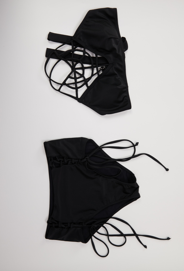 Night Spinner Gothic Dark Style Swimsuit Black Spiderweb Chest Top Lace up Bottom Two-piece Swimsuit