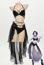 Dark Bat Sexy Black Halter Neck Chest Cutout Two-Piece Swimsuit with Gauze Skirt