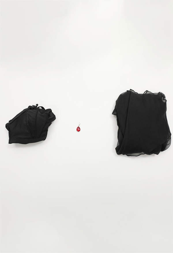 Dark Bat Sexy Black Halter Neck Chest Cutout Two-Piece Swimsuit with Gauze Skirt