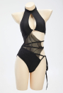 Night Spinner Gothic Cobweb Swimsuit Spinner Cutout Black Halter Neck One-Piece Bathing Suit