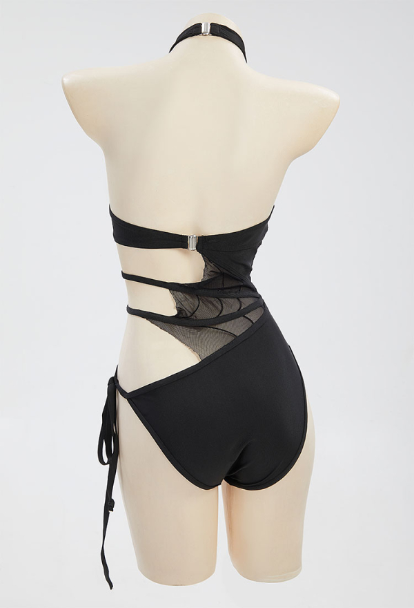 Night Spinner Gothic Cobweb Swimsuit Spinner Cutout Black Halter Neck One-Piece Bathing Suit Night Spinner Gothic Cobweb Swimsuit Spinner Cutout Black Halter Neck One-Piece Bathing Suit