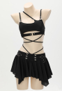 WASTELAND UTOPIA Wasteland Style Black Camisole Two-Piece Swimsuit with Skirt and Cover Up