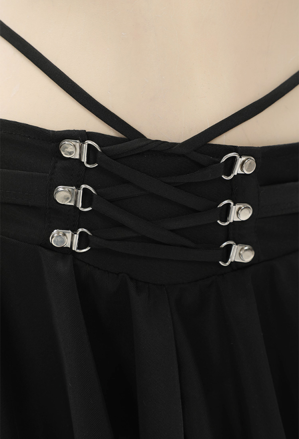 WASTELAND UTOPIA Wasteland Style Black Camisole Two-Piece Swimsuit with Skirt and Cover Up