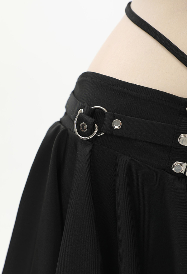 WASTELAND UTOPIA Wasteland Style Black Camisole Two-Piece Swimsuit with Skirt and Cover Up