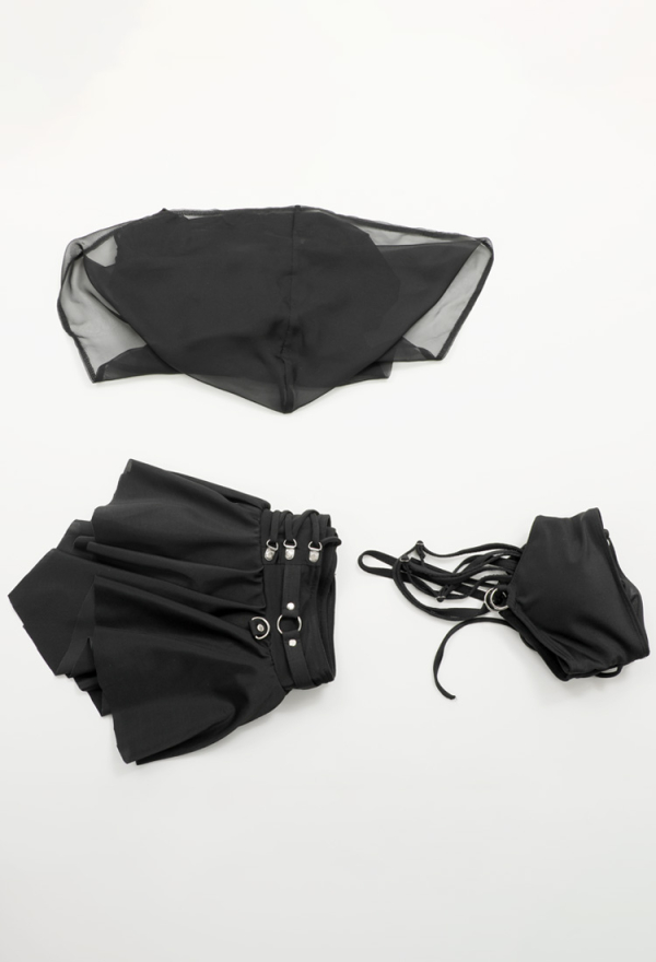 WASTELAND UTOPIA Wasteland Style Black Camisole Two-Piece Swimsuit with Skirt and Cover Up