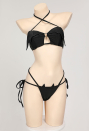 NIGHT WIDOW Gothic Bat Style Black Two-Piece Swimsuit Halter Top and Low Waist Triangle Bottom Bathing Suit
