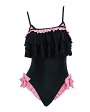 Goth Cat Swimsuit Ruffle Flounce One Piece Swimsuit Tummy Control Bathing Suit