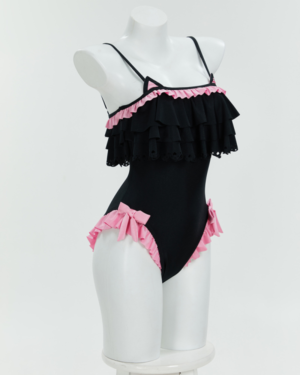 Goth Cat Swimsuit Ruffle Flounce One Piece Swimsuit Tummy Control Bathing Suit Goth Cat Swimsuit Ruffle Flounce One Piece Swimsuit Tummy Control Bathing Suit