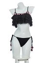 Midnight Meow Gothic Cat Bikini Bathing Suit Set Ruffle Side Tie Two-Piece Swimsuit
