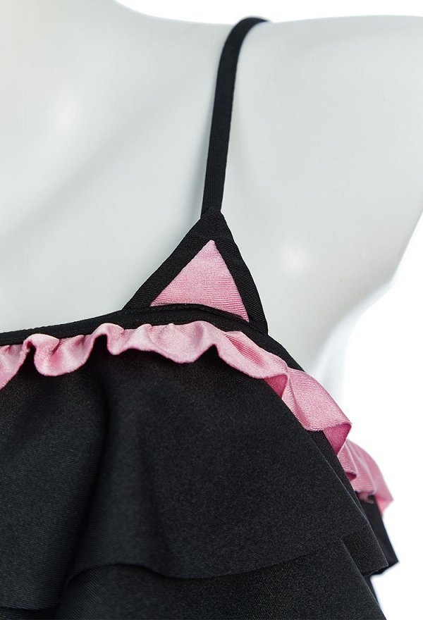 Midnight Meow Gothic Cat Bikini Bathing Suit Set Ruffle Side Tie Two-Piece Swimsuit