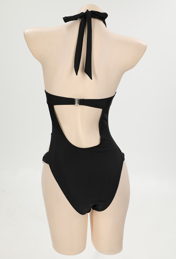 Black Cross Gothic Black Swimsuit Halter Cross Pattern Cutout Bodysuit Bathing Suit and Arm Sleeves Black Cross Gothic Black Swimsuit Halter Cross Pattern Cutout Bodysuit Bathing Suit and Arm Sleeves