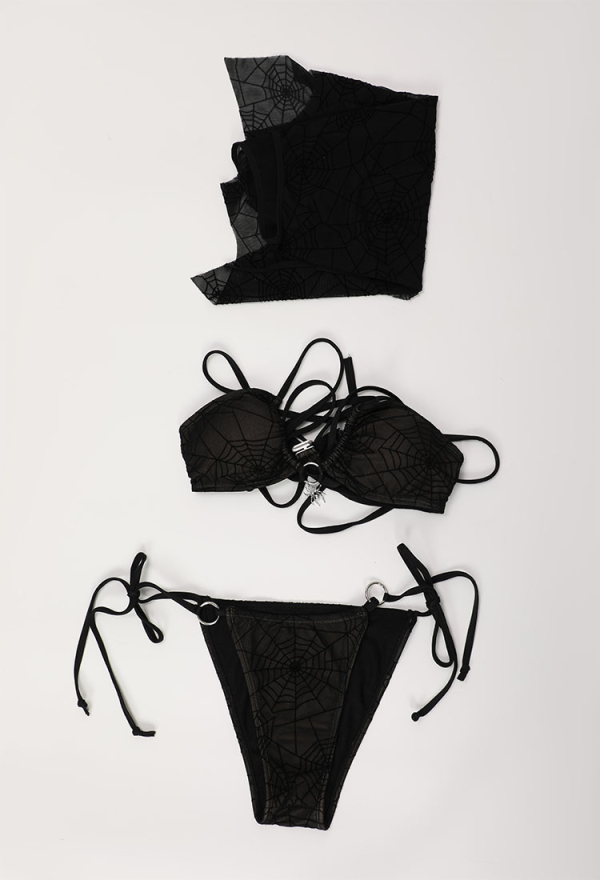 Pretty Crawler Gothic Swimsuit Spider Web Design Dark Style Swimwear Set