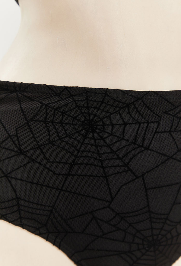 Gothic Spider Web Style Two-Piece Swimsuit Lace-up Short Top and Bottoms Bikini Bathing Suit