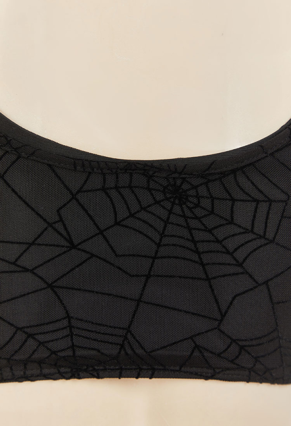 Gothic Spider Web Style Two-Piece Swimsuit Lace-up Short Top and Bottoms Bikini Bathing Suit