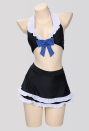 Gothic Swimwear Set Black Halter Top And Mini Skirt with Striped Stockings