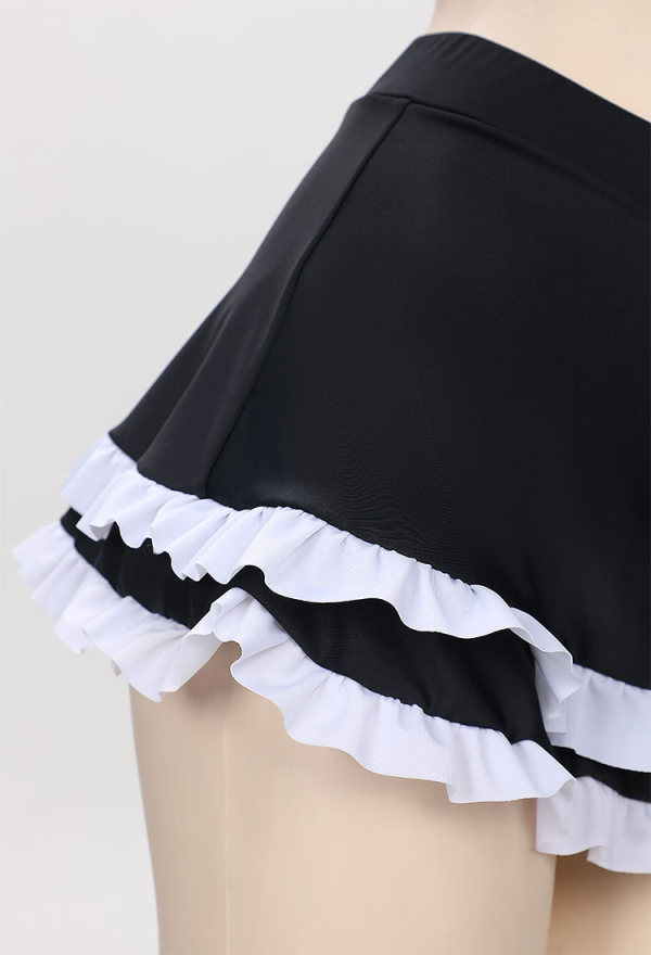 Gothic Swimwear Set Black Halter Top And Mini Skirt with Striped Stockings Gothic Swimwear Set Black Halter Top And Mini Skirt with Striped Stockings