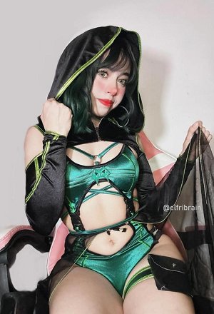 Venom Assassin Swimsuit Green Cutout Bodysuit and Short Coat with Leg Straps and Skirt Hem