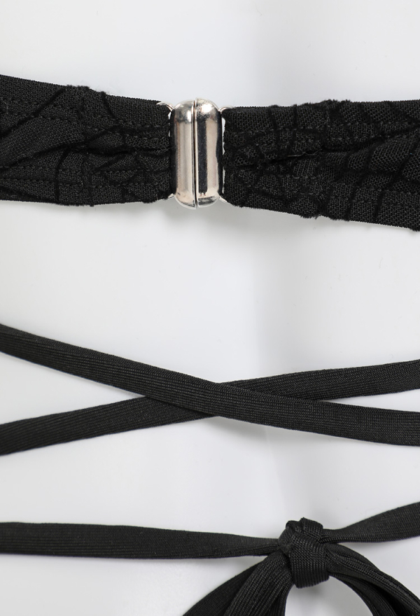 Night Spinner Gothic Black Sexy Swimsuit Spider Web Pattern Bikini Set Halter Lace-up Top and Triangle Bottoms Bathing Suit Swimwear
