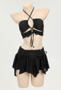 WASTELAND UTOPIA Gothic Vintage Black Two-Piece Swimwear Set Black Halter Top and Mini Skirt