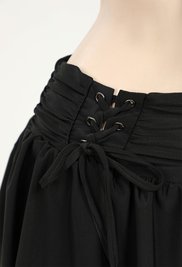 WASTELAND UTOPIA Gothic Vintage Black Two-Piece Swimwear Set Black Halter Top and Mini Skirt