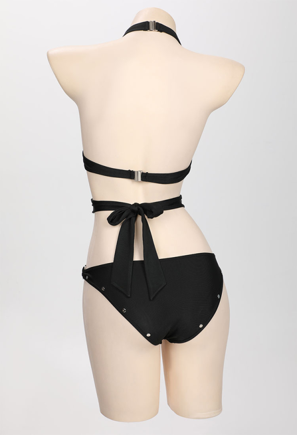 Punk Gothic Sexy Swimsuit Black Devil Halter Hollow Cutout Bodysuit Backless Lace-up Bathing Suit Punk Gothic Sexy Swimsuit Black Devil Halter Hollow Cutout Bodysuit Backless Lace-up Bathing Suit