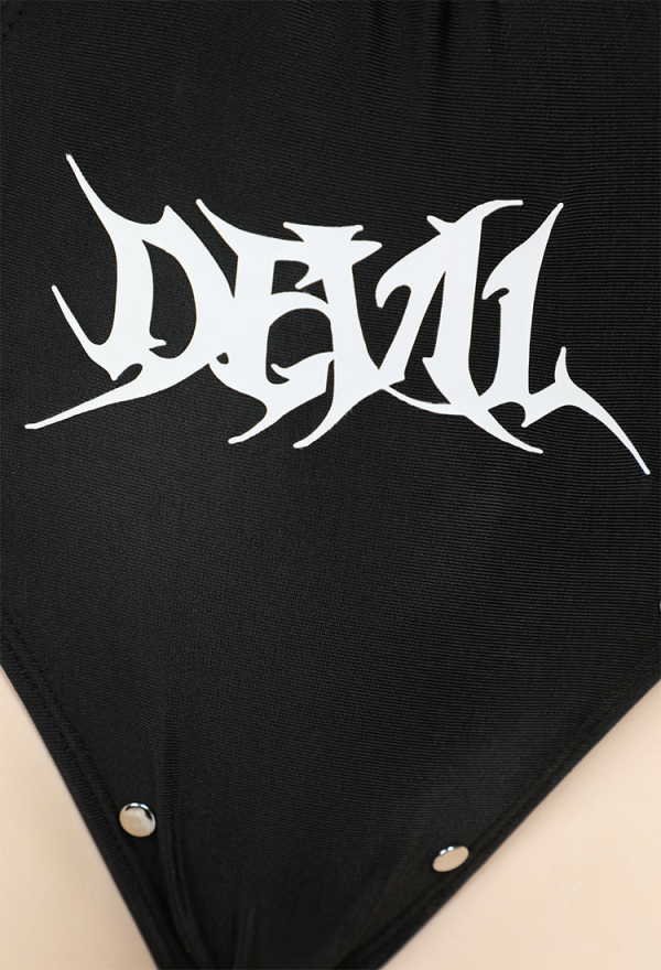 Punk Gothic Sexy Swimsuit Black Devil Halter Hollow Cutout Bodysuit Backless Lace-up Bathing Suit Punk Gothic Sexy Swimsuit Black Devil Halter Hollow Cutout Bodysuit Backless Lace-up Bathing Suit