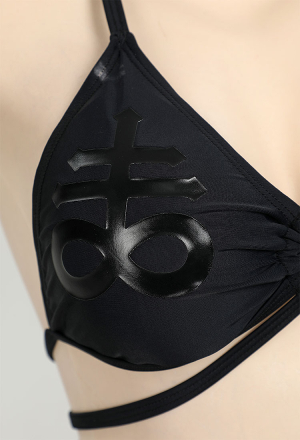 MIDNIGHT DEVIL Gothic Dark Style Bikini Black Devil Print Top And Panty MIDNIGHT DEVIL Gothic Dark Style Bikini Black Devil Print Top And Panty