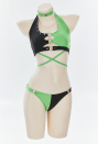 Green Menace Sexy Black and Green Buckle Decoration Two-Piece Swimsuit